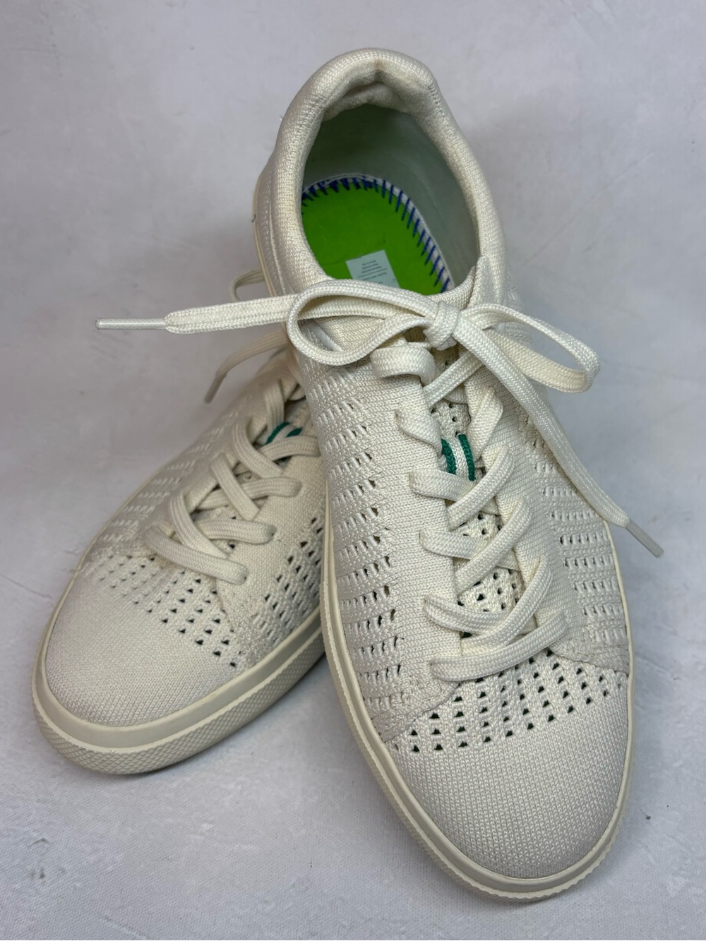 Rothy’s Women's Knit Lace-Up Sneakers, size 8.5, cream/white